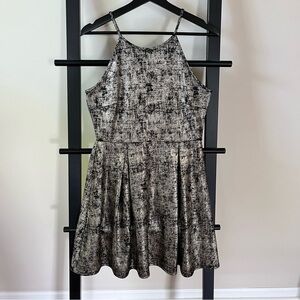 Soprano Womens Dress Fit Flare Black Gold Sleeveless Scoop Neck Strap Size L